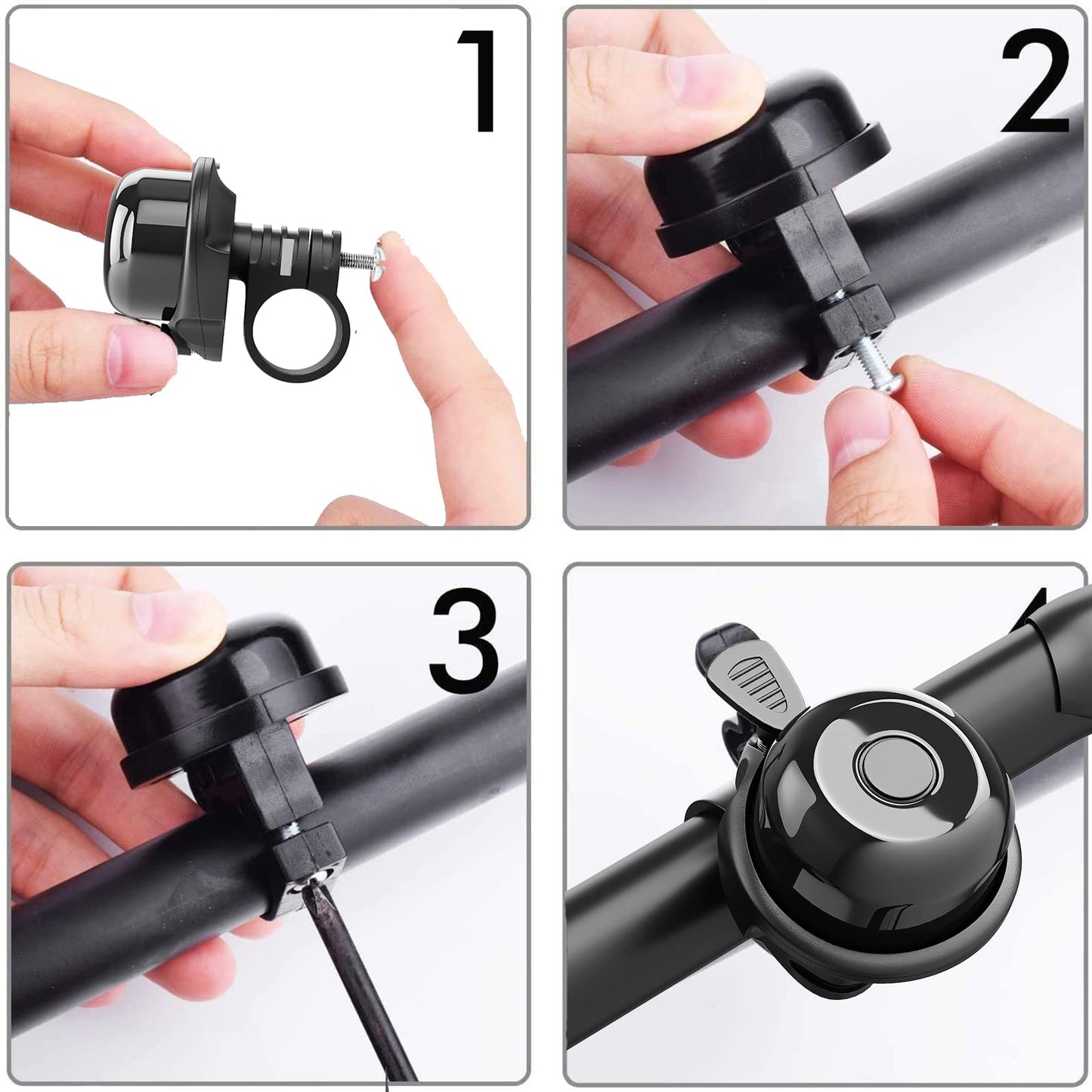 2 Pack Classic Bike Bell, Bicycle Bell | Loud Crisp Clear Sound for City Commuting & Mountain Bikes, BMX Bike, Sports Bike, Durable & Easy-Thumb Hit for Adults Kids, Right Hand/Left Hand Use - Black
