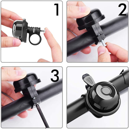 2 Pack Classic Bike Bell, Bicycle Bell | Loud Crisp Clear Sound for City Commuting & Mountain Bikes, BMX Bike, Sports Bike, Durable & Easy-Thumb Hit for Adults Kids, Right Hand/Left Hand Use - Black