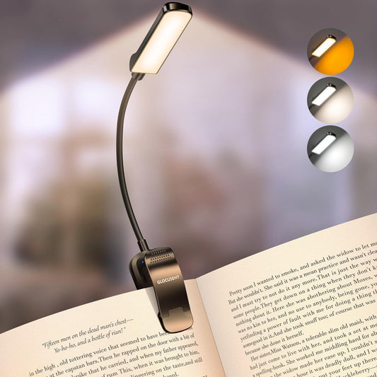 Glocusent 13 LED Book Light for Reading in Bed, Eye-Caring 3 Amber Colors & Stepless Dimming, Travel Clip on Book Reading Light Lasts 1 Week to 2 Months, Gifts for Book Lovers, Men, Women & Kids - Available at All In One Marketplace Canada