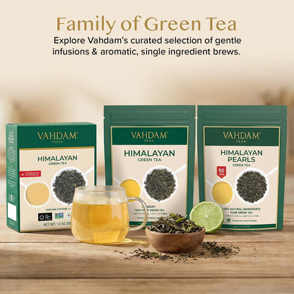 VAHDAM, Himalayan Green Tea Leaves (100g | 50+ Cups) Non GMO, Gluten Free | High Elevation Grown Green Tea Leaves From Himalayas | Pure Unblended Single Origin Green Loose Leaf Tea | Vacuum Sealed VAHDAM