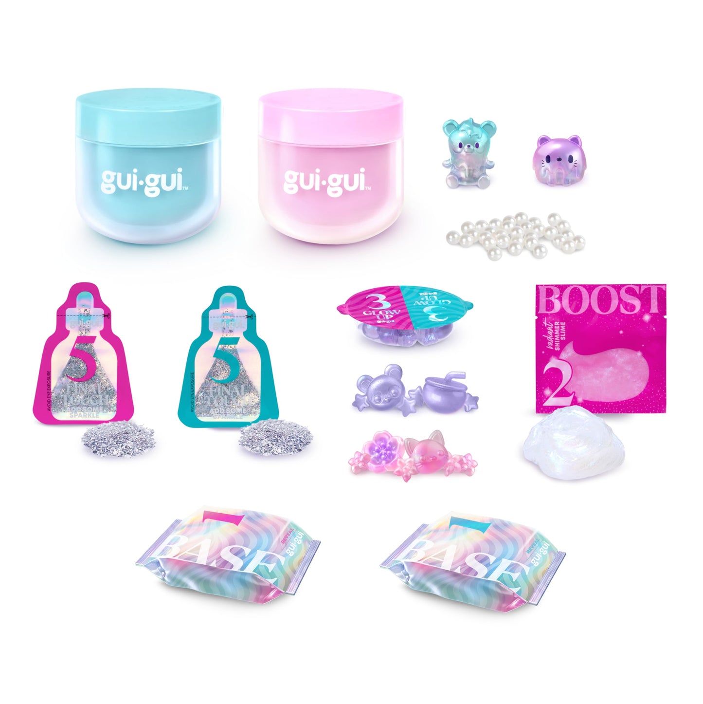 GUI GUI Shimmer Deluxe Duo Pack, with 2 Iridescent Slimes, Pearl Bead Booster and 2 Glow-up and Finishing-Touch Sachets, Level Up Your Slimes with a Major Glow-up 🍁 All In One Marketplace Canada