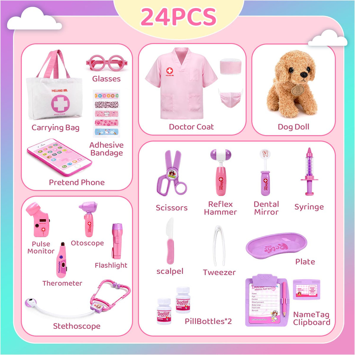 Meland Doctor Kit Kids with Dog Toys & Costume Play Set, Gift for Girls 3-6 🍁 All In One Marketplace Canada