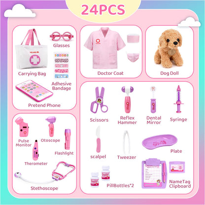 Meland Doctor Kit Kids with Dog Toys & Costume Play Set, Gift for Girls 3-6 🍁 All In One Marketplace Canada