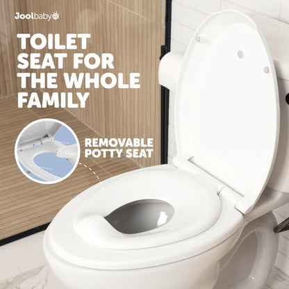 Quick Flip Elongated Toilet Seat with Built-in Potty & Splash Guard for Toddler Training, Slow Close - Jool Baby