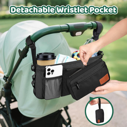 Stroller Caddy with Cup Holder: Universal Stroller Organizer with Detachable Phone Bag, Non-Slip Straps, Stroller Accessories Fits Uppababy,Bugaboo, Graco, Cybex, Nuna, Baby Jogger, Gifts for New Mom - Available at All In One Marketplace Canada