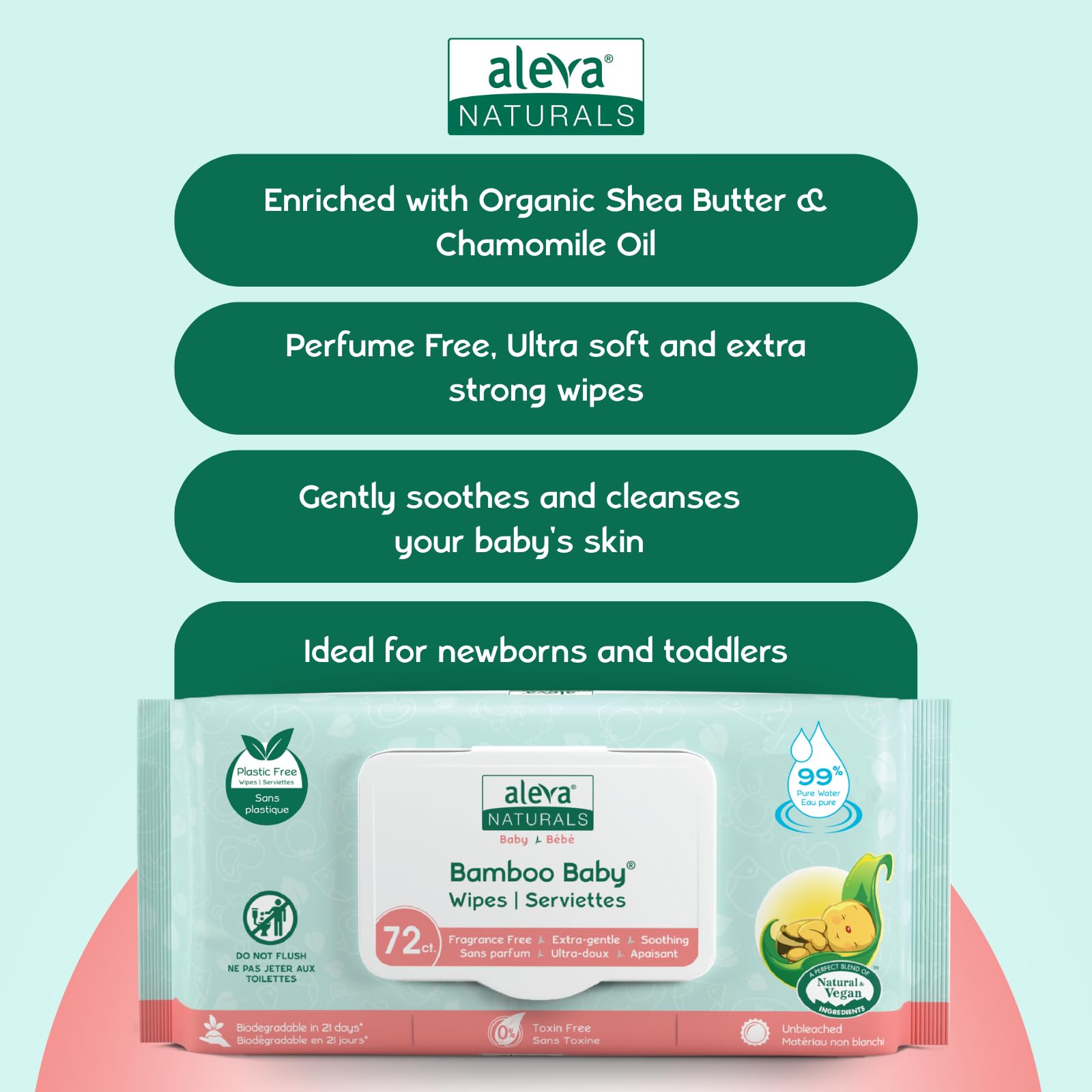 Aleva Naturals Hypoallergenic Bamboo Baby Wipes for babies with Sensitive Skin, Super Soft, Biodegradable, Extra Strong, Natural and Organic Formula, Vegan - New Eco-Friendly, Sustainable Packaging- Mega Pack- 72 Count X 12 = 864 Wipes Total Aleva Naturals