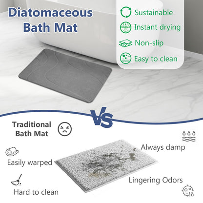 Ceecysaa Stone Bath Mat, Non-Slip Diatomaceous Earth Shower Mat, Quick Drying Bath Mat Stone, Super Absorbent Diatomite Bath Mats for Bathroom Kitchen, Easy to Clean, 60 x 39cm, Dark Gray - Available at All In One Marketplace Canada