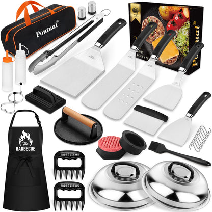 31PCS Griddle Accessories Kit for Blackstone, Flat Top Hibachi Grill Spatula Set with 2 Melting Domes, Burger Press, Patty Maker and Apron, Professional Teppanyaki Tools Gifts for Outdoor BBQ - Available at All In One Marketplace Canada