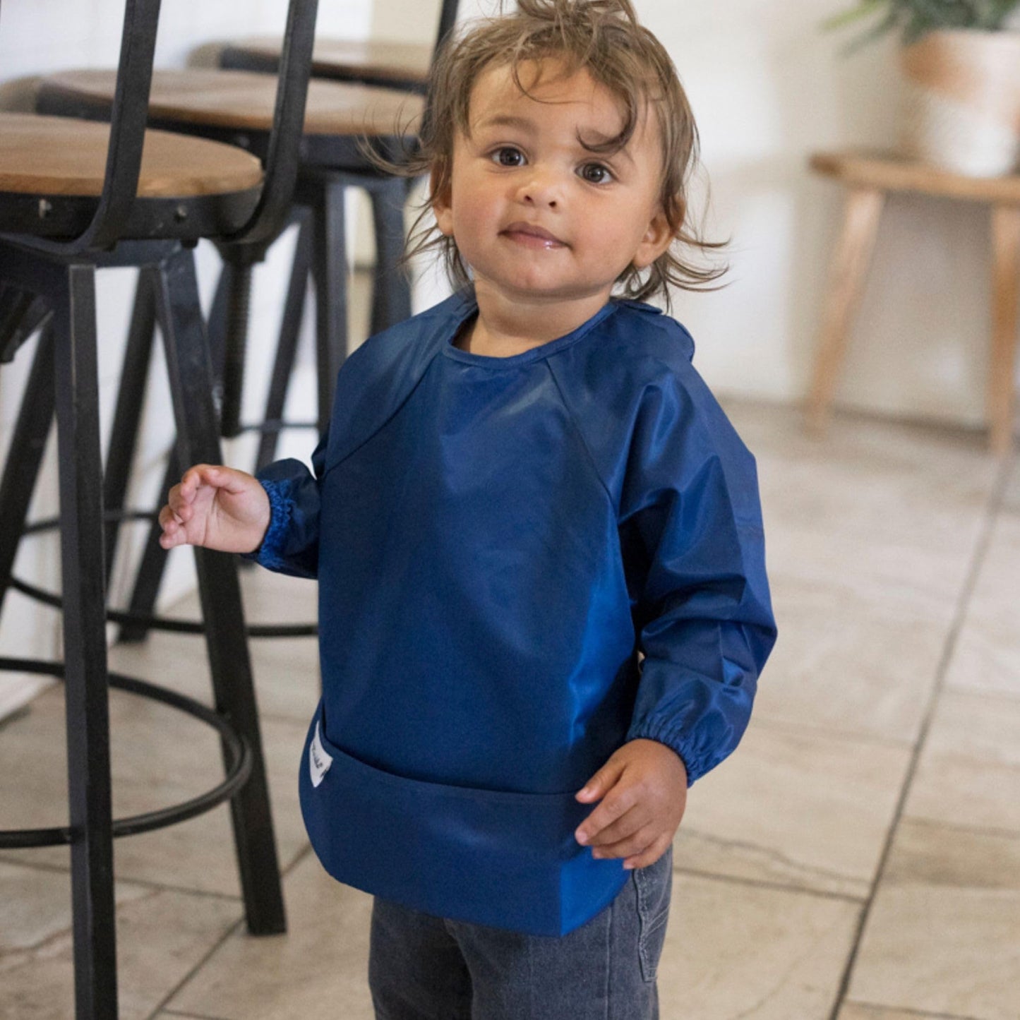 Tiny Twinkle Mess Proof Baby Bib, 2 Pack Long Sleeve Bib Outfit, Waterproof Bibs for Toddlers, Machine Washable, Tug Proof Grey, Indigo 6-24M 🍁 All In One Marketplace Canada