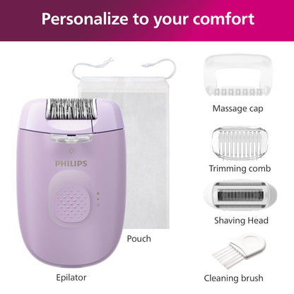 Philips Epilator Series 4000, 3-in-1 with Shaver and Trimming Attachments for Women, LED Light, 2 Speed Settings, 4 Accessories, BRE257/04 - Available at All In One Marketplace Canada