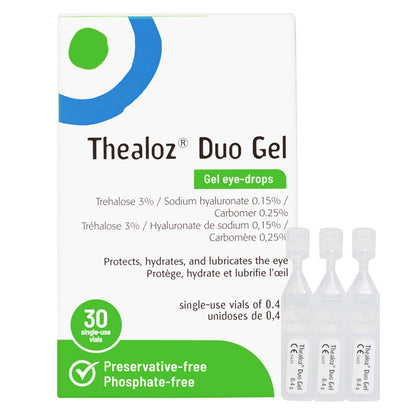 Thealoz Duo Gel - Clinically Proven Hydration for Dry Eyes w/Hyaluronic Acid & Trehalose, Lubricating Gel-Persistent Dryness, Stabilizes Tear Film for 6 Hrs-Contact Lens Wearers-Single-Use 30 Vials - Available at All In One Marketplace Canada