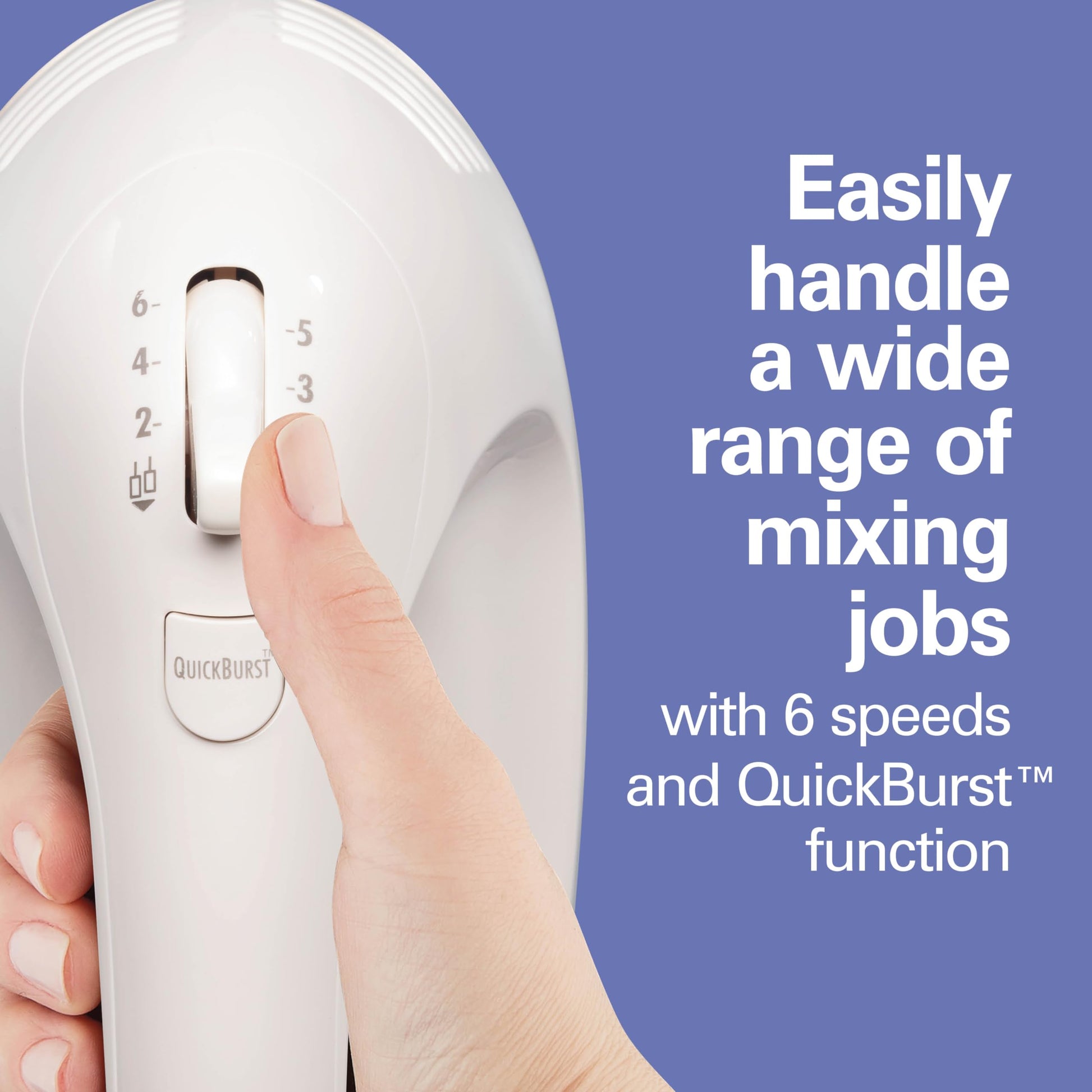 Hamilton Beach 6-Speed Electric Hand Mixer for Baking, 275W, Easy Clean Beaters, Dough Hooks, Whisk, Snap-On Storage Case, White (62636J) Hamilton Beach