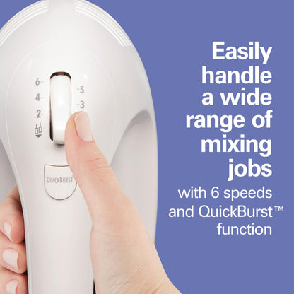 Hamilton Beach 6-Speed Electric Hand Mixer for Baking, 275W, Easy Clean Beaters, Dough Hooks, Whisk, Snap-On Storage Case, White (62636J) Hamilton Beach