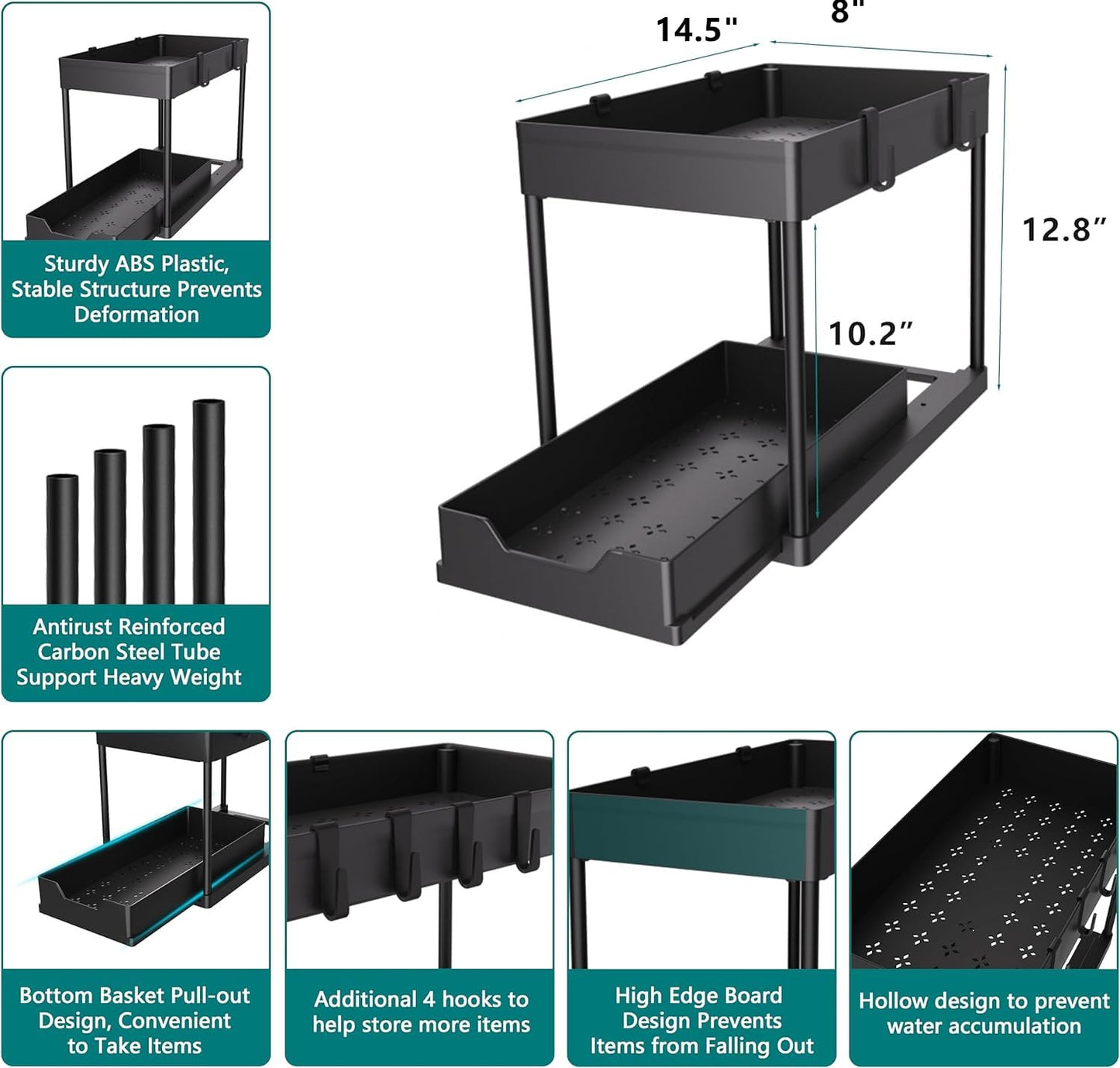 2-PACK Under Sink Organizers and Storage with Sliding Drawer, 2-Tier Bathroom Under Sink Shelf Rack,Multi-Functional Cabinet Storage Space Saver For Kitchen/Bathroom/Bedroom/Office. - Available at All In One Marketplace Canada