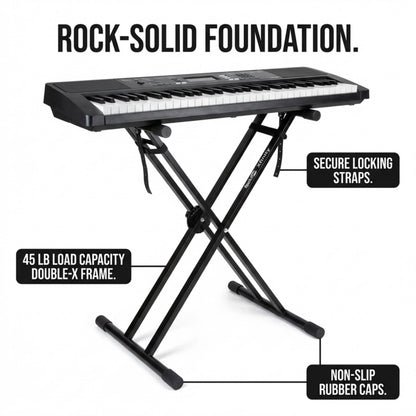RockJam Xfinity Heavy-Duty, Double-X, Pre-Assembled, Infinitely Adjustable Piano Keyboard Stand with Locking Straps