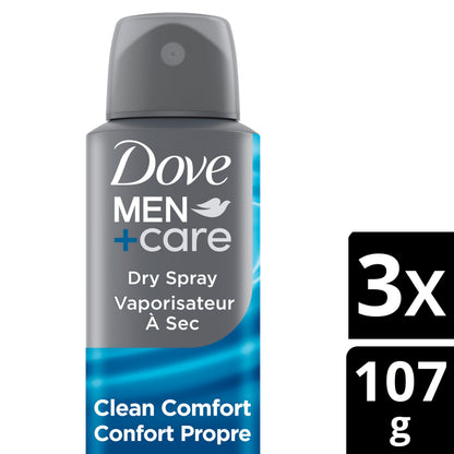 Dove Men+Care Antiperspirant Dry Spray deodorant for 72H sweat & odour protection Clean Comfort with Triple Defense Technology, 107g (Pack of 3) - Available at All In One Marketplace Canada