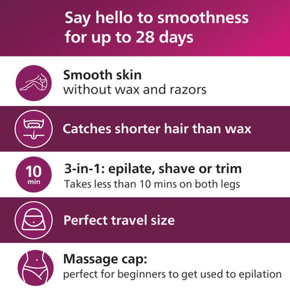 Philips Epilator Series 4000, 3-in-1 with Shaver and Trimming Attachments for Women, LED Light, 2 Speed Settings, 4 Accessories, BRE257/04 - Available at All In One Marketplace Canada