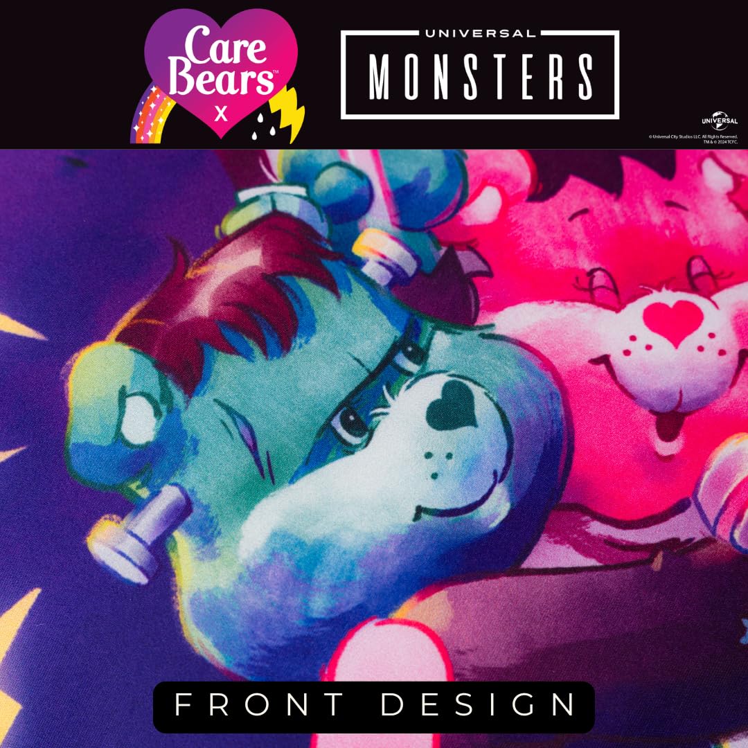 Care Bears x Universal Monsters Housse de Coussin Réversible en Satin Soyeux 50x75 cm pour Cheveux et Peau, Halloween (Produit sous Licence Officielle) par Franco Collectibles