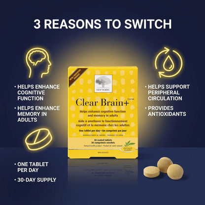 New Nordic Clear Brain, Vegan Brain Supplement, 30 Tablets, 15 Day Supply