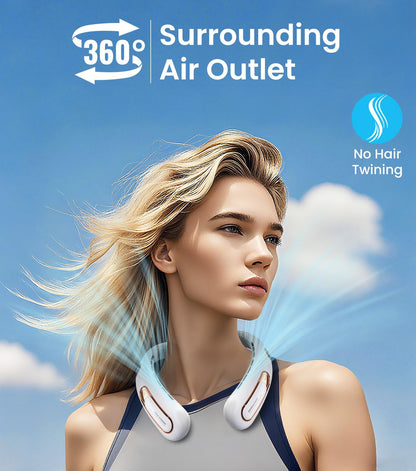 Neck Fan, Hands Free Bladeless Portable Neck Fan, 4000mAh USB Rechargeable Battery Fan, 3 Speed Personal Cooling Fan with 360° Airflow - for Hot Flashes Home Office Travel Outdoor Sports (White) - Available at All In One Marketplace Canada