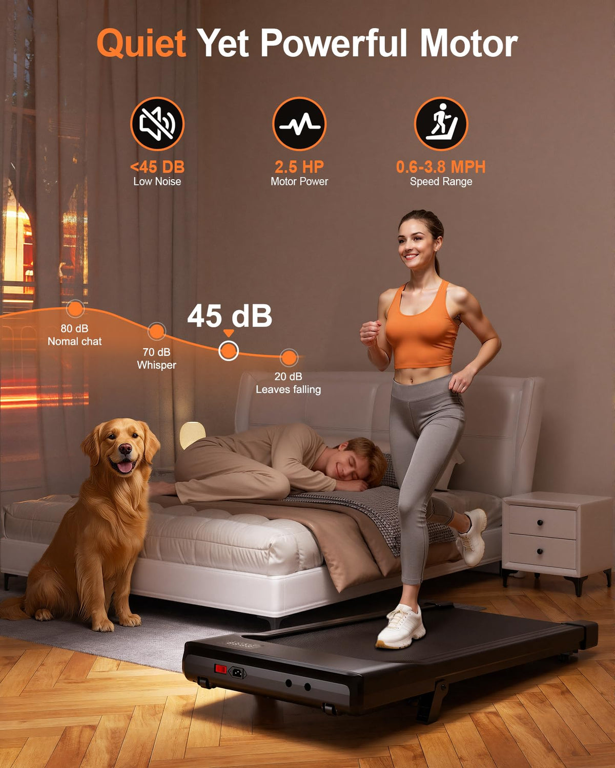 MJWW Walking Pad with 6% Incline, No-Assembly Under Desk Treadmill, 2.5 HP Quiet Motor, APP & Remote Control, LED Display, 300 lbs Capacity for Home/Office