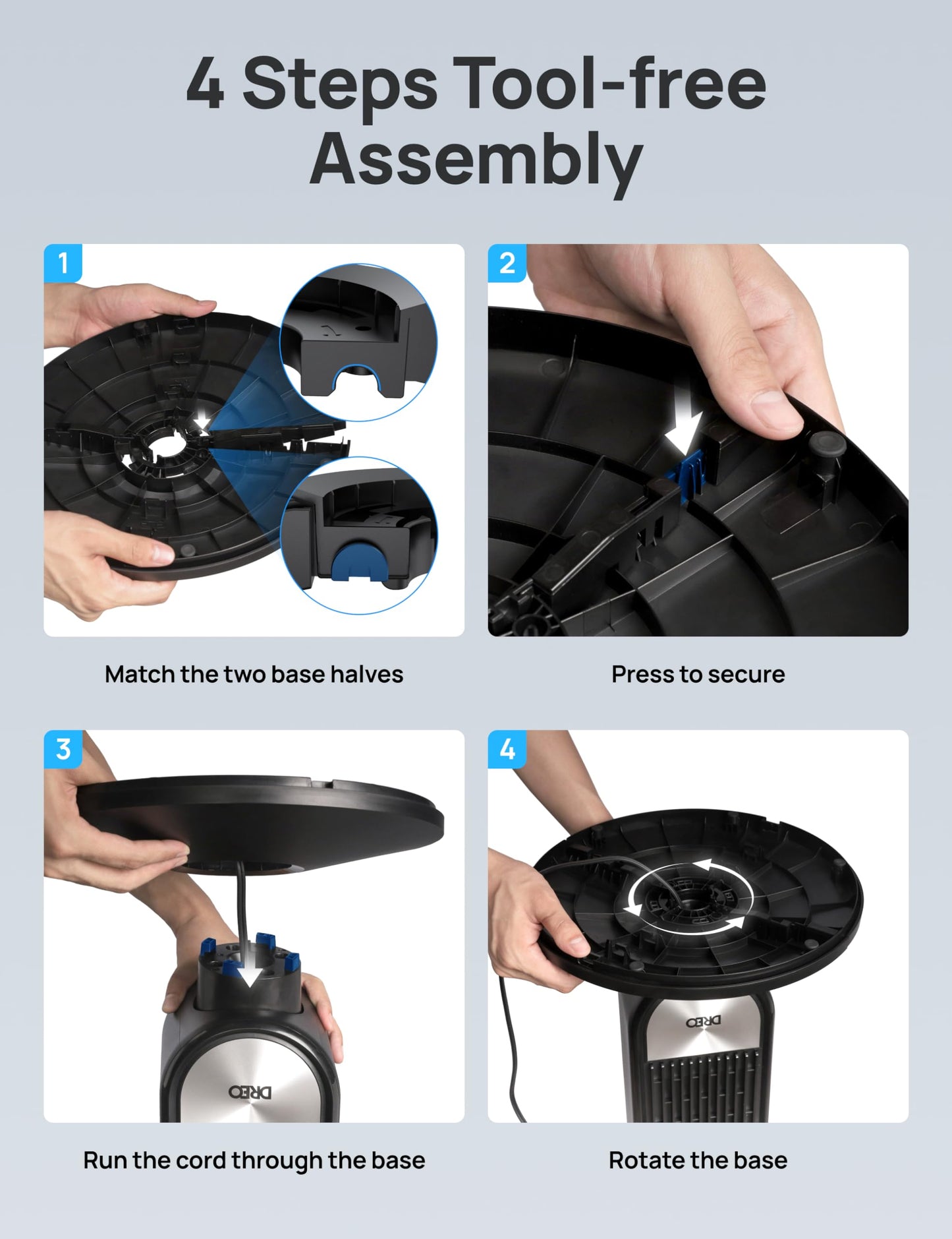 DREO Smart Tower Fan for Bedroom, Upgraded DC 9 Speeds 20dB Ultra-Quiet Floor Fan, 90° Oscillating Fans with 28ft/s Velocity, 12H Timer, Standing Fan, Bladeless Fan Powerful for Home Office Room - Available at All In One Marketplace Canada