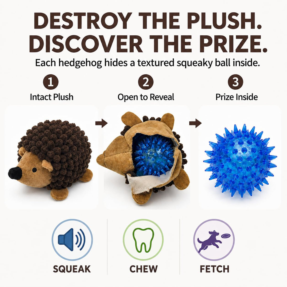2-in-1 No-Stuffing Hedgehog Dog Toys 3 PCS, Squeaky Ball for Throwing Play 🍁 All In One Marketplace Canada