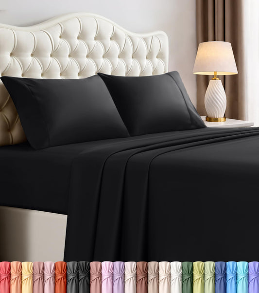 Utopia Bedding Queen Bed Sheet Set - 4 Piece Bedding - Soft Brushed Microfiber Fabric - Shrinkage & Fade Resistant - Easy Care (Black)