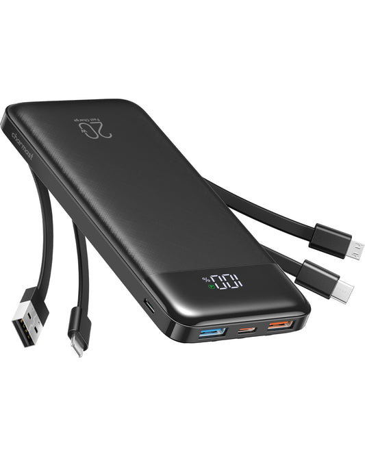 Charmast Power Bank with Built in Cables, 20000mAh USB C Battery Pack 5 Outputs 4 Inputs with LED Display Type C Powerbank,22.5W Fast Charging Portable Charger Compatible with Smartphones and More - Available at All In One Marketplace Canada