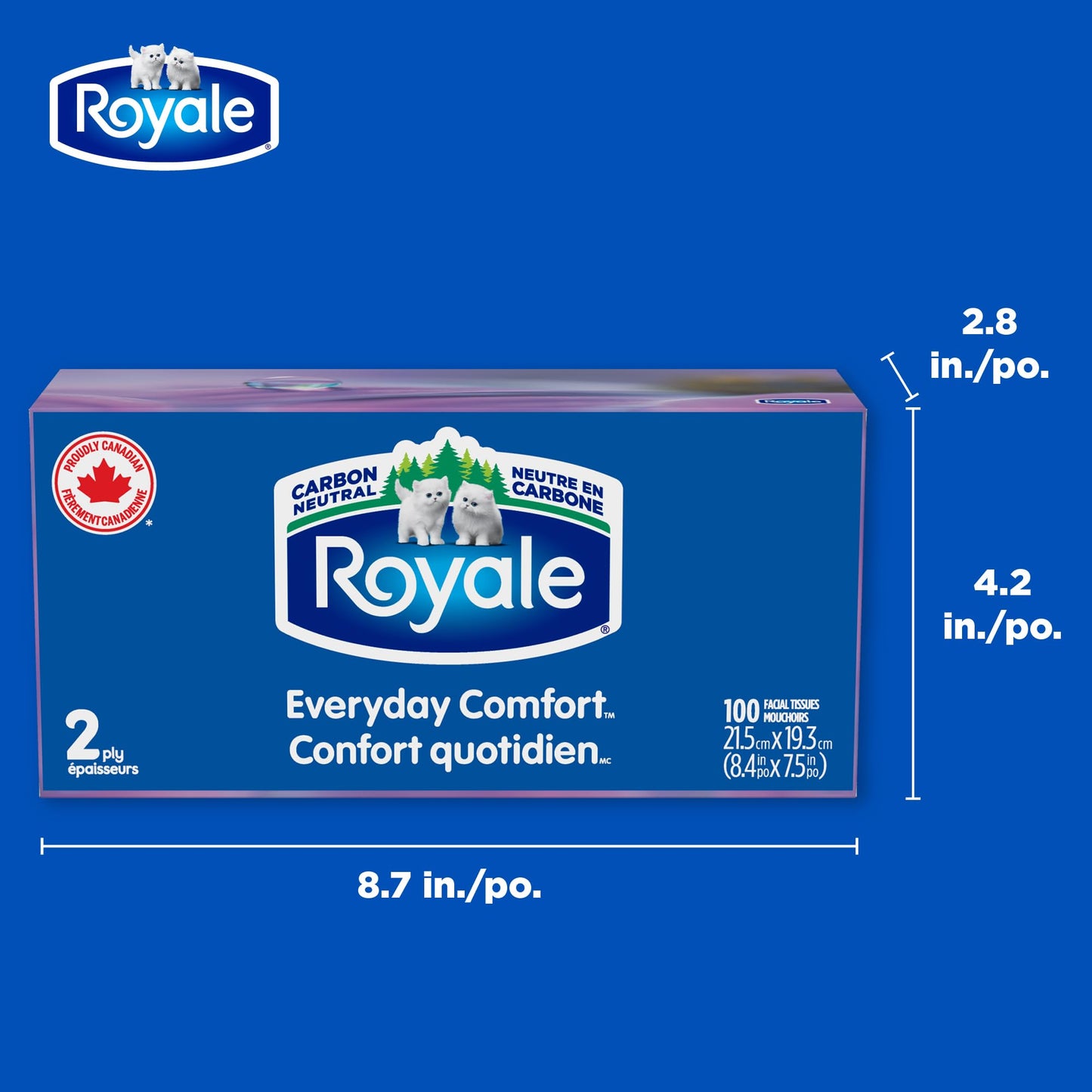 Royale Everyday Comfort 2 Ply Facial Tissue, 24 Tissue Boxes, 100 Tissues per Box - Available at All In One Marketplace Canada
