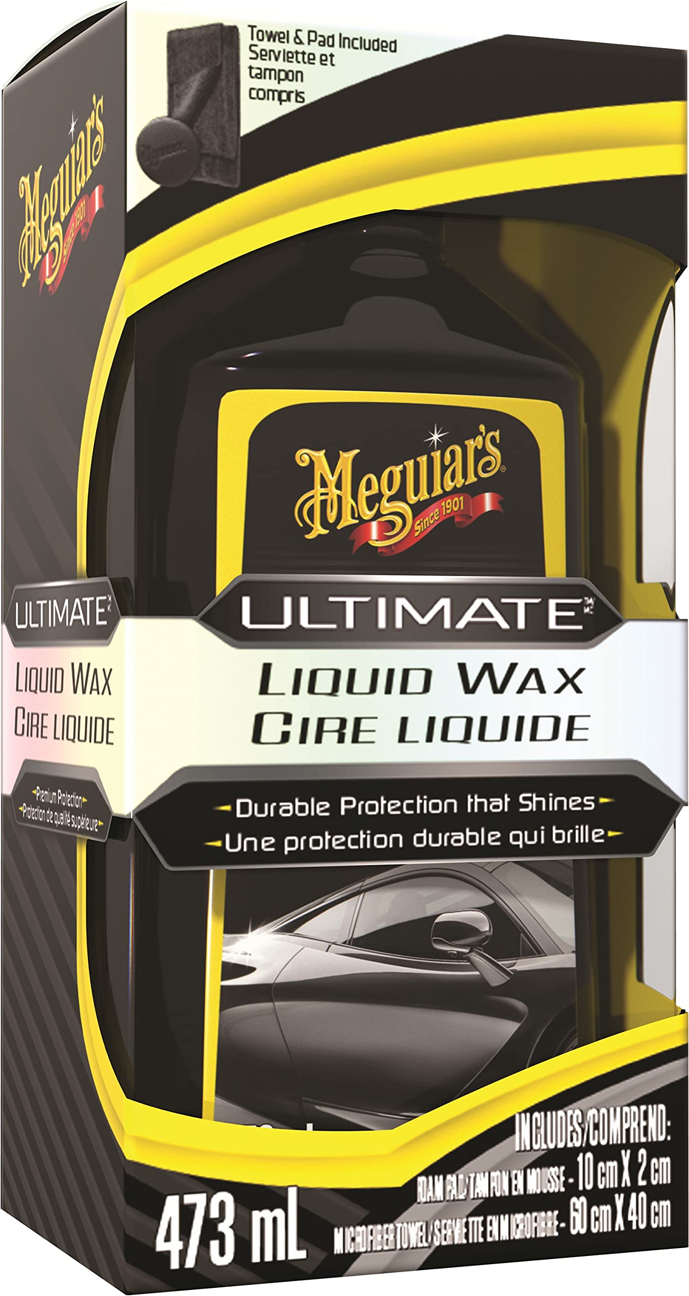Meguiar's Ultimate Liquid Wax, Improved Liquid Car Wax Formula for Durable Protection that Shines, Premium Towel and Applicator Pad Car Accessories Included, 16 Oz Bottle