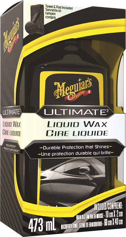 Meguiar's Ultimate Liquid Wax, Improved Liquid Car Wax Formula for Durable Protection that Shines, Premium Towel and Applicator Pad Car Accessories Included, 16 Oz Bottle