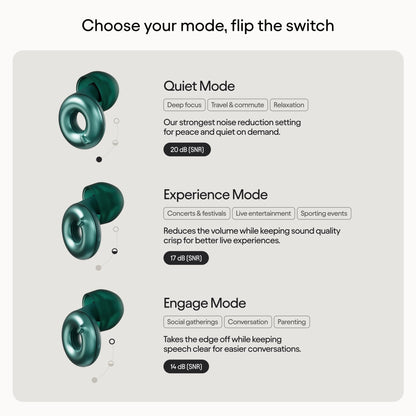 Loop Switch 2 Adjustable Ear Plugs – 3 Noise Relief Modes For Ultimate Control | Flexible Noise Reduction Earplugs For Focus, Travel, Socializing, Festivals & More | 20-26 dB (SNR) Noise Reduction