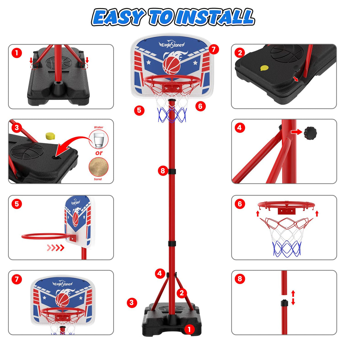 EagleStone Kids Basketball Hoop with Stand Adjustable Height Indoor Outdoor 🍁 All In One Marketplace Canada