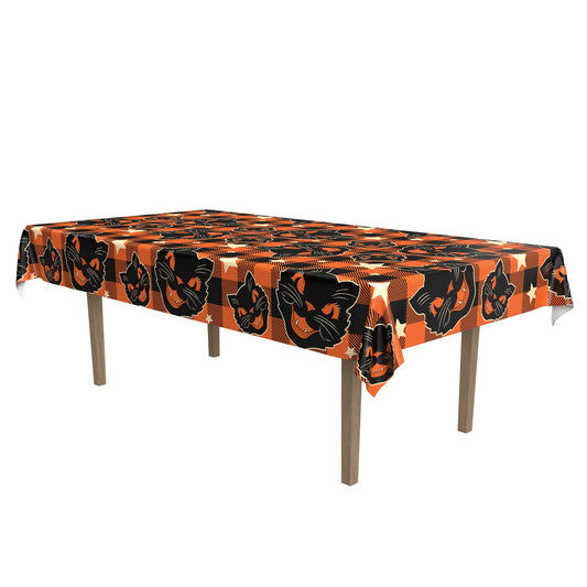 Beistle Fabric Black Cat Vintage Halloween Tablecover, 55” x 90.5” – Polyester Table Cloth, Rectangular Tablecloth, Holiday Tablecloth, Halloween Fabric Tablecloth, Halloween Decorations