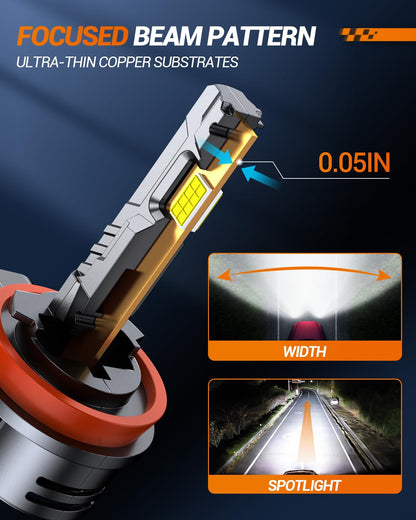 SEALIGHT 2026 Upgraded H11 H8 H9 H16 LED Headlight Bulbs, 1:1 Design 60,000LM 1000% Brighter H11 LED Bulb, 6500K Cool White, Plug and Play Halogen Replacement, Non-polarity, Pack of 2