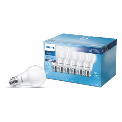 Philips Led 8W = 60W A-Line (A19) Daylight Non-Dimmable (5000K) 6 Pack
