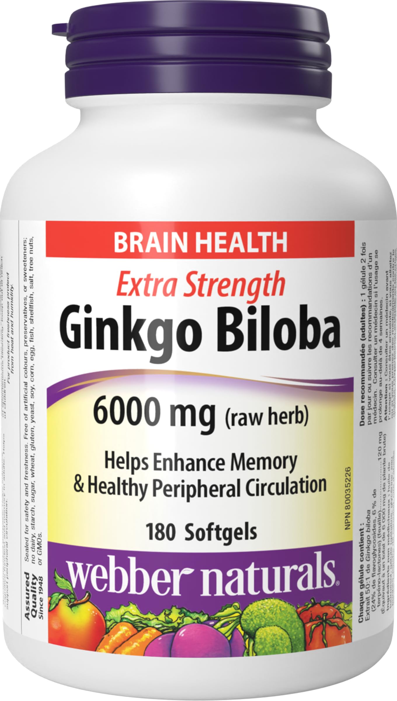 Webber Naturals Ginkgo Biloba 6000 mg, 180 Softgels, Helps Enhance Cognitive Function and Memory - Available at All In One Marketplace Canada