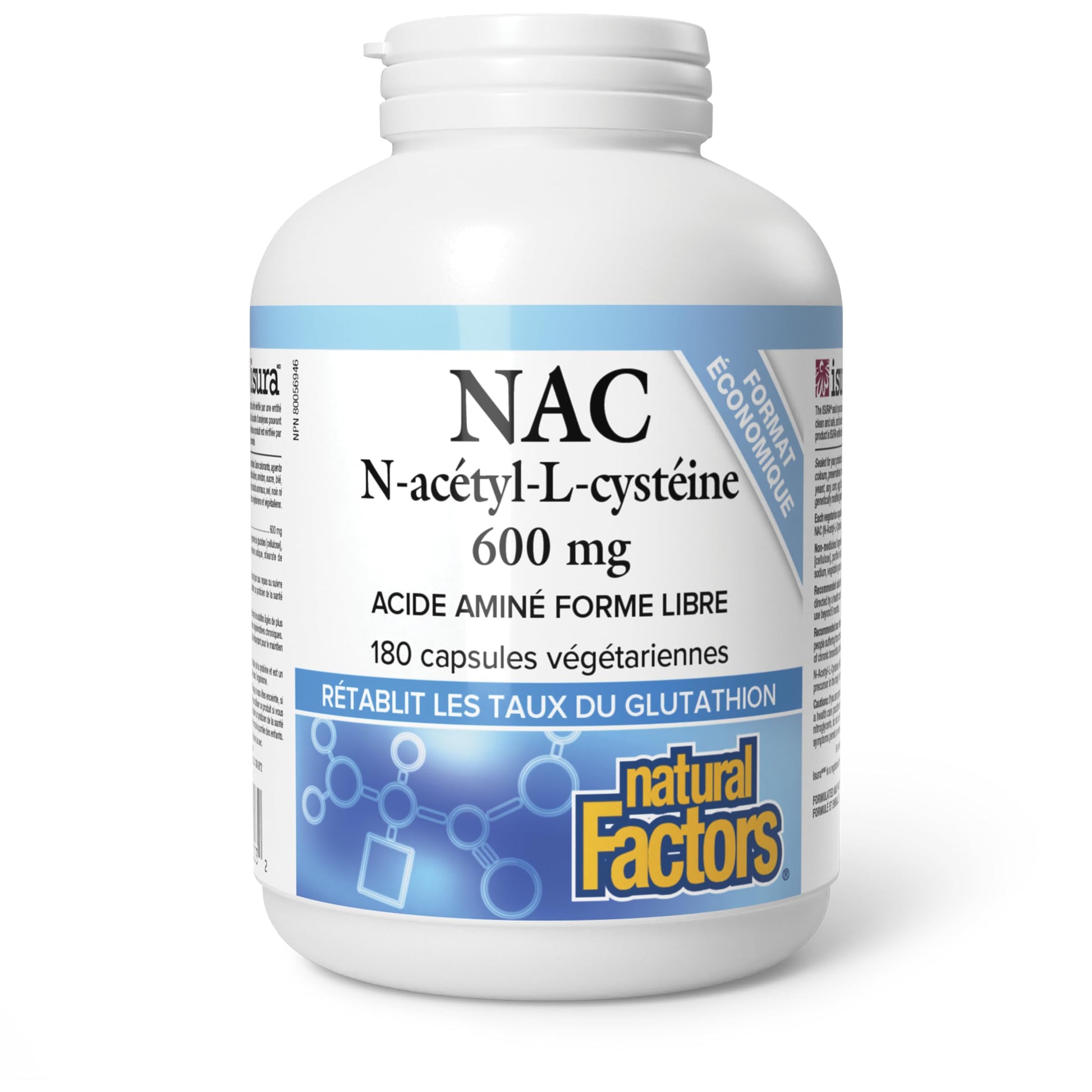 Natural Factors NAC Supplement (N-Acetyl-L-Cysteine), 600 mg, 180 Vegetarian Capsules, VALUE SIZE, Free Form Amino Acid, Helps Restore Glutathione Levels, Antioxidant Support, Proudly Canadian - Available at All In One Marketplace Canada
