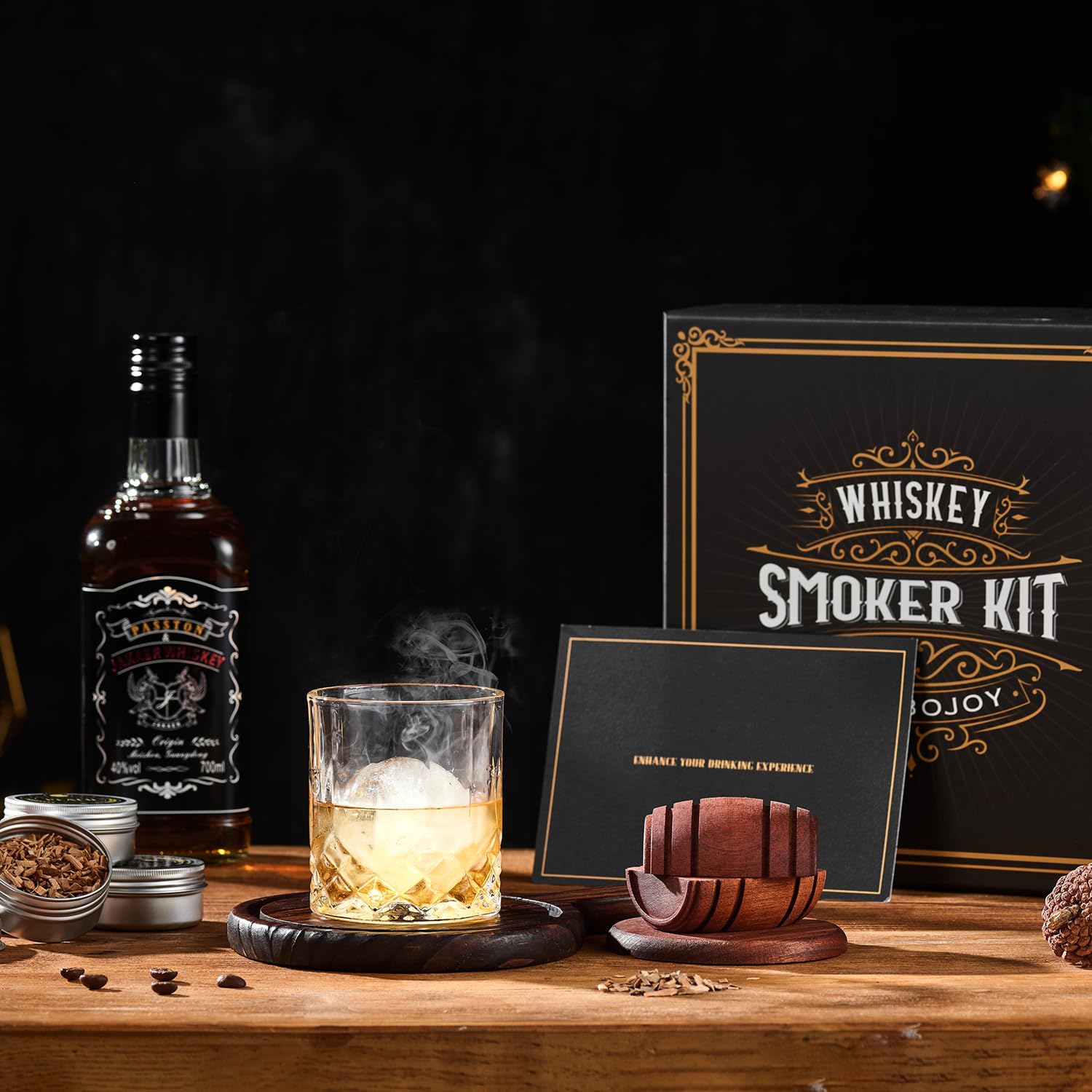 Whiskey Smoker Kit with Torch - 6 Flavors Wood Chips, 2 Glasses, 2 Ice Ball Molds - Cocktail Smoker Infuser Kit, Old Fashioned Drink Smoker Kit, Birthday Bourbon Whiskey Gifts for Men,Dad(NO Butane) - Available at All In One Marketplace Canada