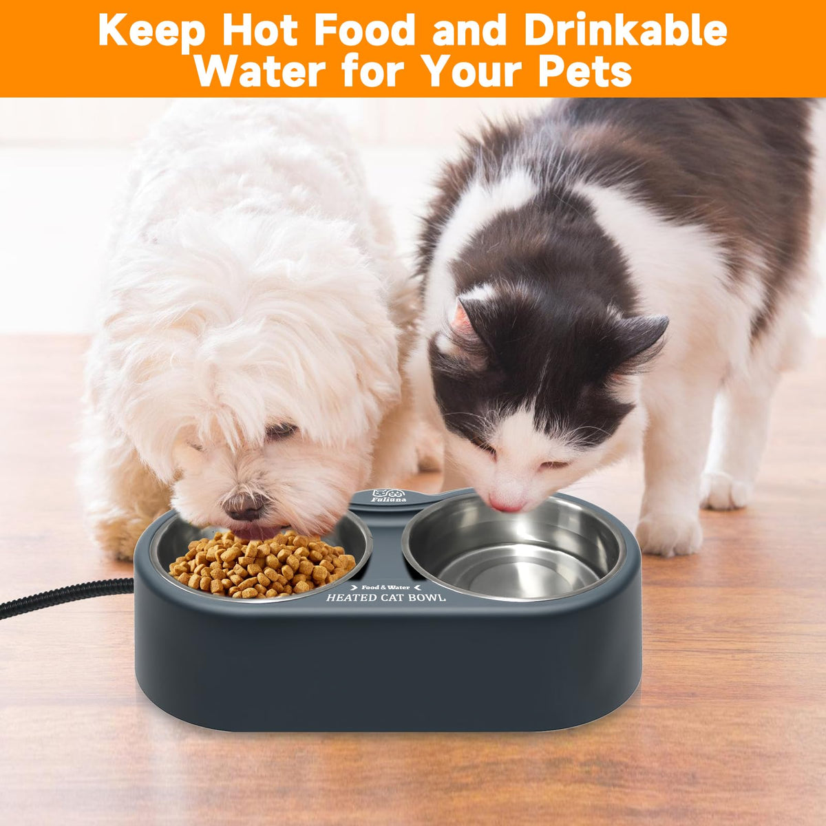 Fuliuna Heated Cat Bowl, Outdoor Heated Pet Bowl with Double Stainless Steel Bowl 24 OZ, Water Food Bowl for Cat Pet, Thermal Pet Bowl Provide Drinkable Water and Hot Food in Winter. 🍁 All In One Marketplace Canada