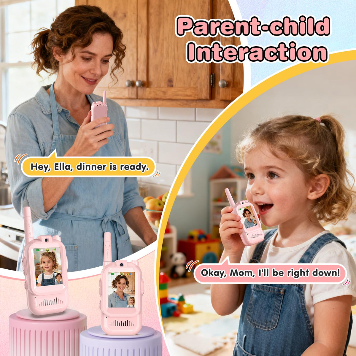 Video Walkie Talkies for Kids, 2 Pack Facetime Walkie Talkies with HD Camera & Voice Changer for Boys Girls for Family Games, Indoor, Outside, Hiking Christmas Birthday Toys Gift Ages 3-12 (Pink) 🍁 All In One Marketplace Canada