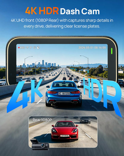 70mai A810 Lite 4K Dash Cam Front and Rear, 5GHz WiFi 6 DashCam, Car Camera with GPS Tracking, HDR Night Vision, 24H Parking Mode, Voice Control, Emergency Lock, Loop Recording, Support 512GB Max