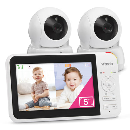 VTech VM924-2 Pan & Tilt Video Baby Monitor with 2 Cameras, 5" LCD Screen, Up to 17 Hrs Video Battery Life(2600 mAh), 1.33x Zoom, Night Vision, Best-in-Class 1000ft Range, Soothing Sounds, 2-Way Talk 🍁 All In One Marketplace Canada