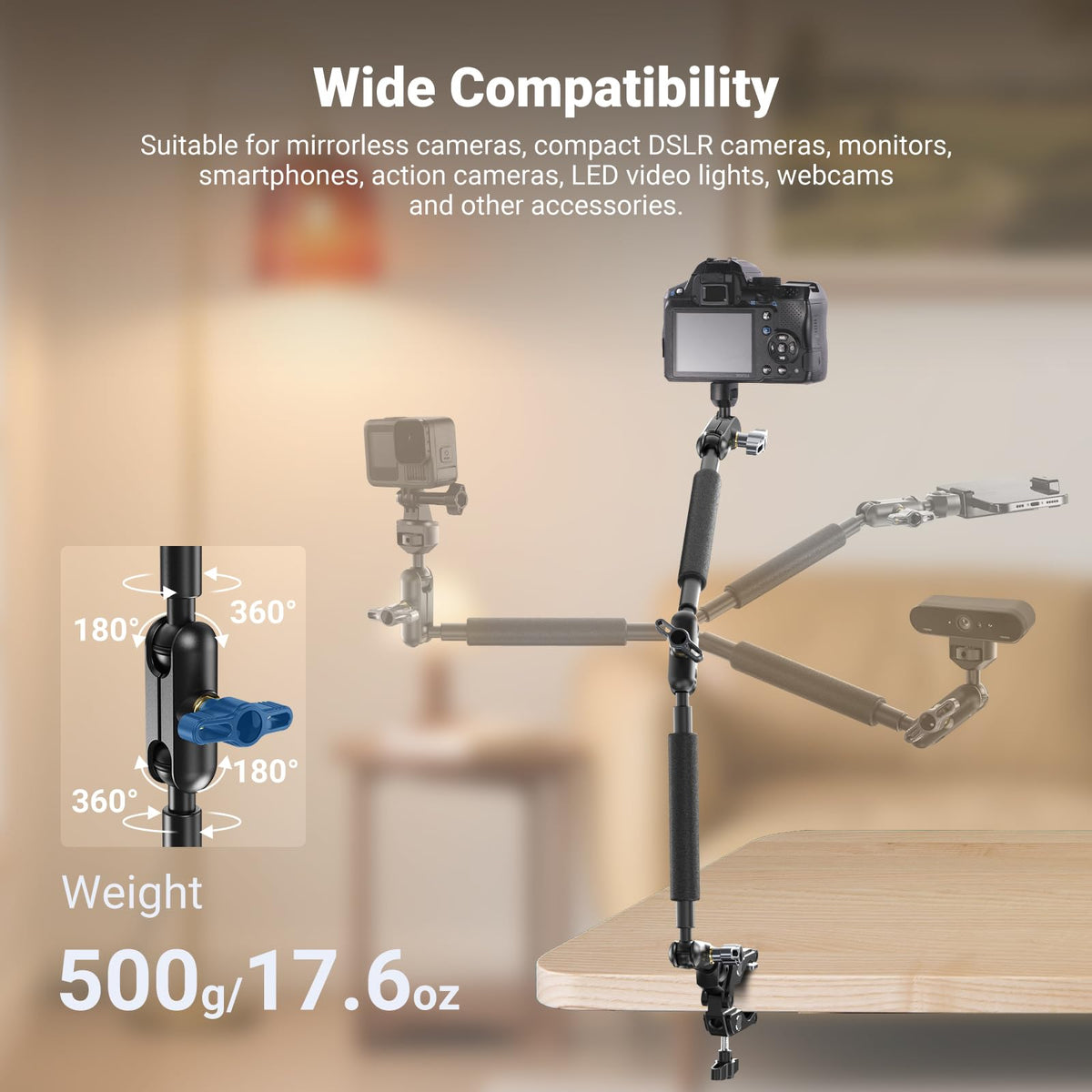 NEEWER 22" Magic Arm with Desk C Clamp, Overhead Camera Mount, UA057