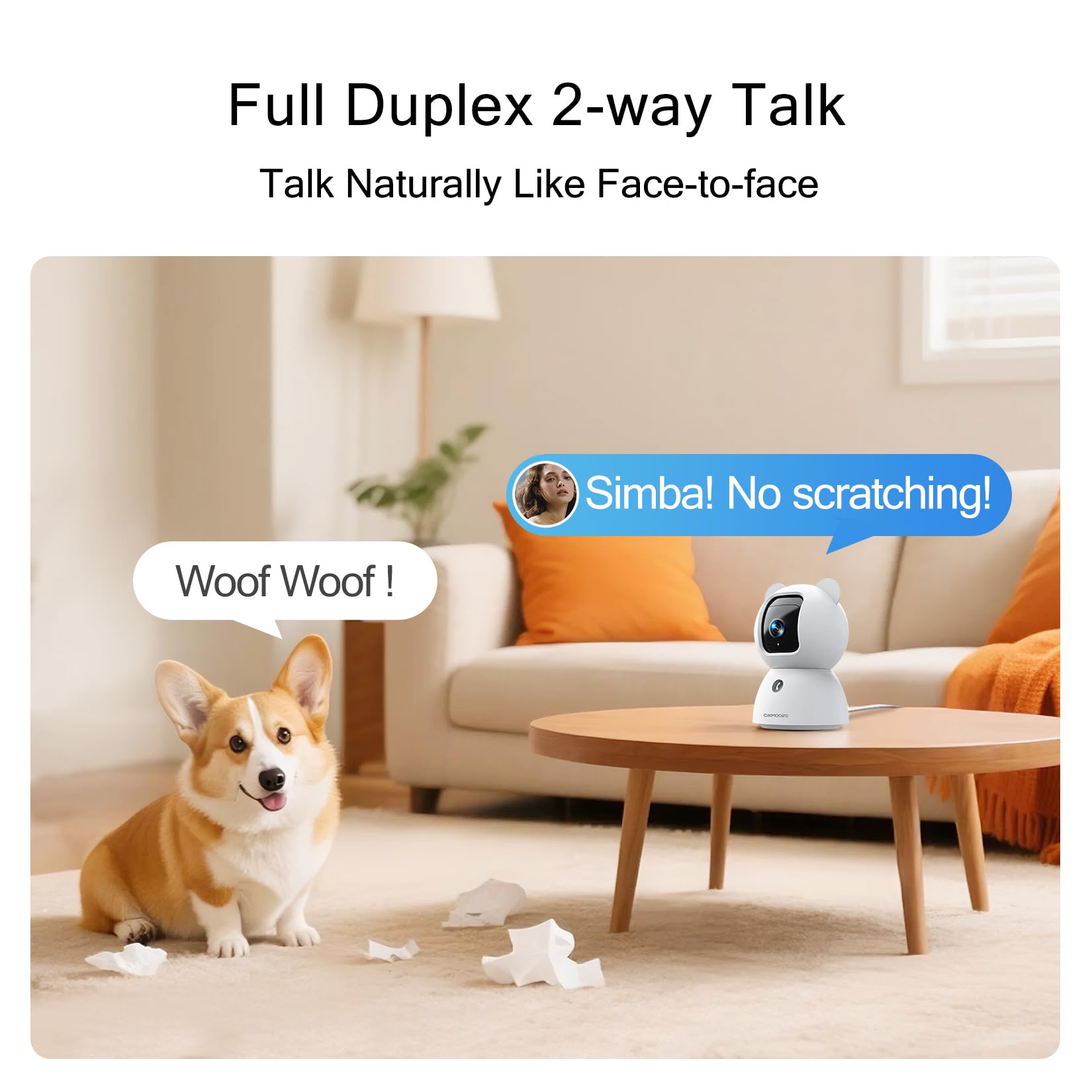 CINMOORE 2.5K Camera Surveillance Interieur, Indoor Security Cam, Free AI Pet/Person/Cry Detection, 4MP Pet Camera with Phone App Pan Tilt 2.4GHz WiFi, Night Vision, Full Duplex Audio