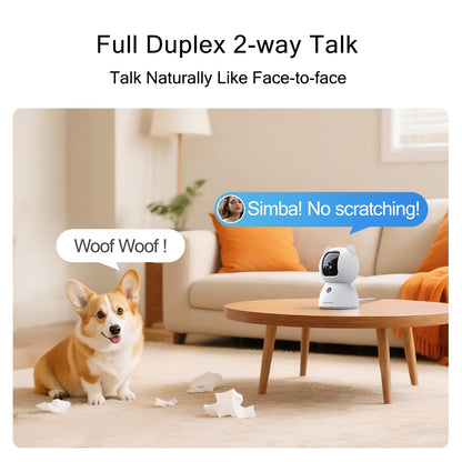 CINMOORE 2.5K Camera Surveillance Interieur, Indoor Security Cam, Free AI Pet/Person/Cry Detection, 4MP Pet Camera with Phone App Pan Tilt 2.4GHz WiFi, Night Vision, Full Duplex Audio