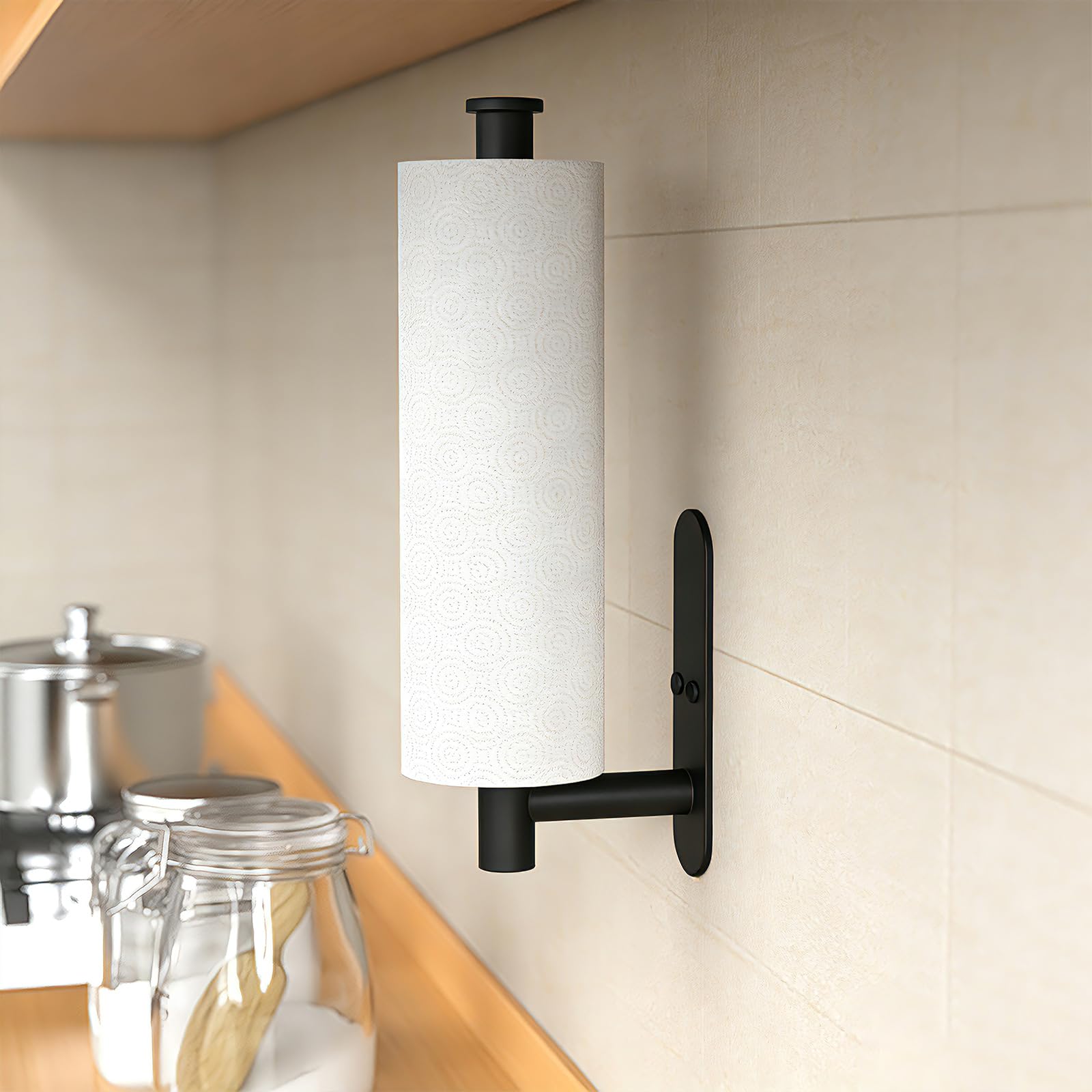 HUFEEOH Black Adhesive Paper Towel Holder Under Cabinet Wall Mount for Kitchen Paper Towel, Stainless Steel Paper Towel Roll Rack for Bathroom Towel - Available at All In One Marketplace Canada
