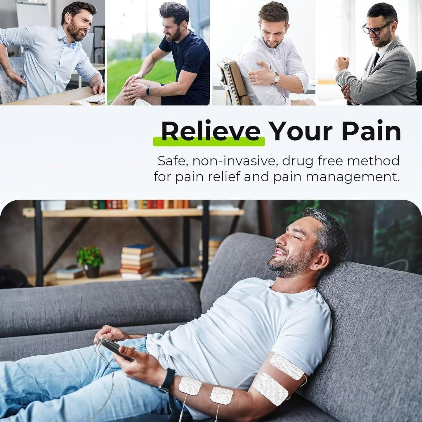 AUVON 3-in-1 TENS Machine, TENS EMS Muscle Stimulator with 40 Intensities for Gradual Shoulder, Sciatica, Back Pain Relief, 24 Modes Rechargeable TENS Unit Massager with 12 TENS Pads - Available at All In One Marketplace Canada
