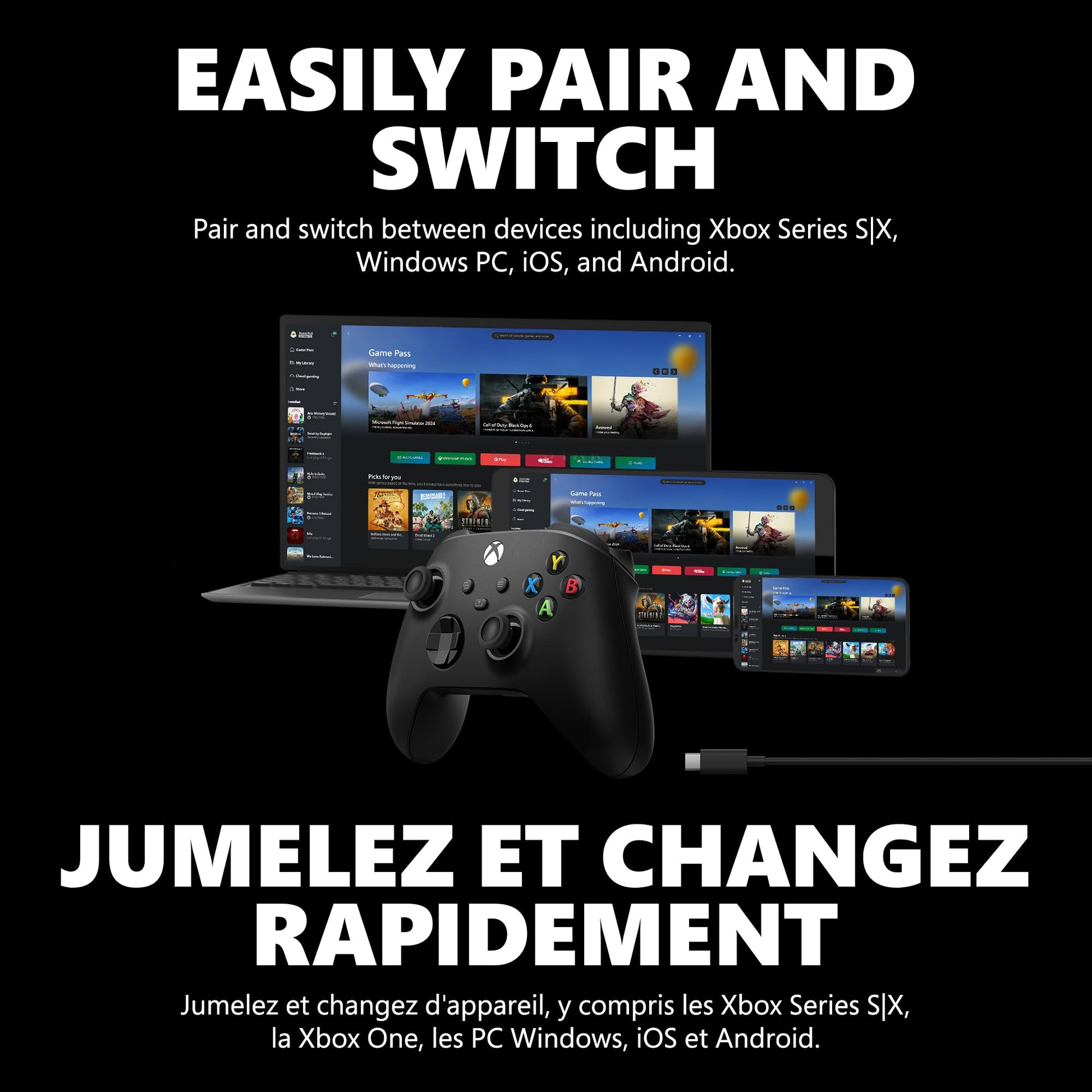 XBOX Core Wireless Gaming Controller + USB-C Cable for Series X|S, One, Windows PC, Android, and iOS